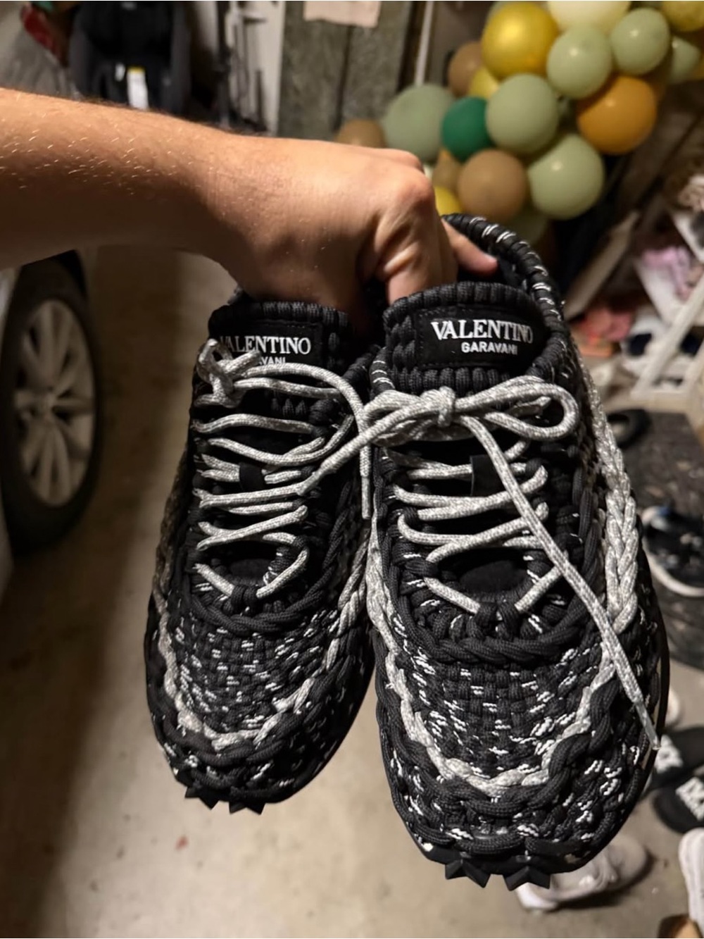 Valentino Garavani Black and Silver Woven Runner Sneakers crothcet size 41 - Picture 3 of 4